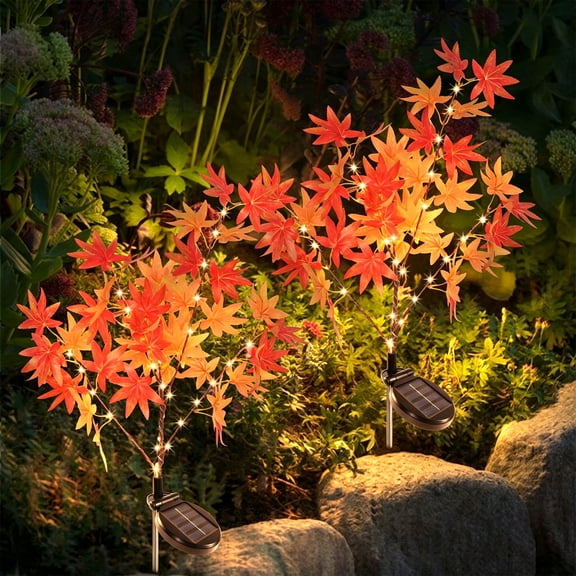 Solar Powered Maple Leaf Ground Plug-in Lamp,Realistic Plastic Foliage with Weatherproof Build,Easy Install Stake Light for Garden,Patio,Balcony,or Nature-Inspired Landscape Accents