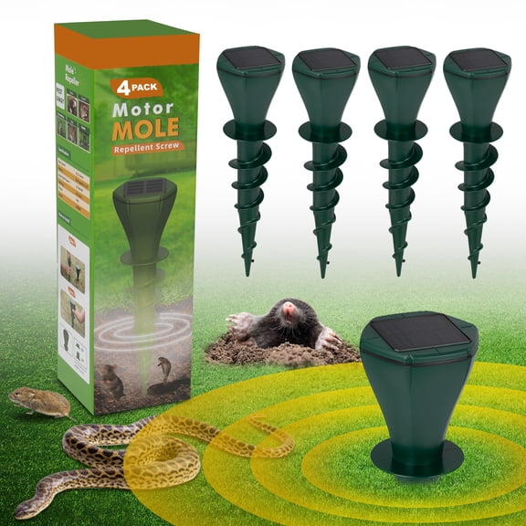 Solar Powered Mole Repellent, Ultrasonic Snake, Skunk, Gopher, Rabbit, Vole, Armadillo, Groundhog and Chipmunk Deterrent, IP65 Waterproof Outdoor Pest Control for Yard & Garden - 4 Pack