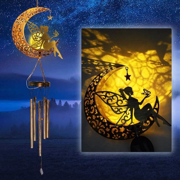 Solar Lights Wind Chimes, LED Moon Flower Fairy Light for Outdoor Garden Patio Decor & Gifts for Women
