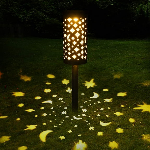Solar Powered Moon and Star Wrought Outdoor Garden Camping with Hollow Design