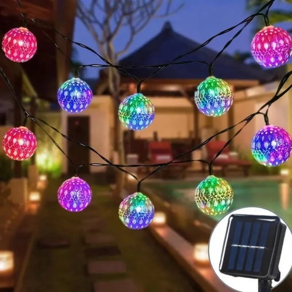 Solar Powered Moroccan Globe String Lights, Hollow Metal Cutout, IP65 Waterproof, Dusk to Dawn Auto On/Off, 20 LED, 16.4 ft, Colorful, 1 Pack