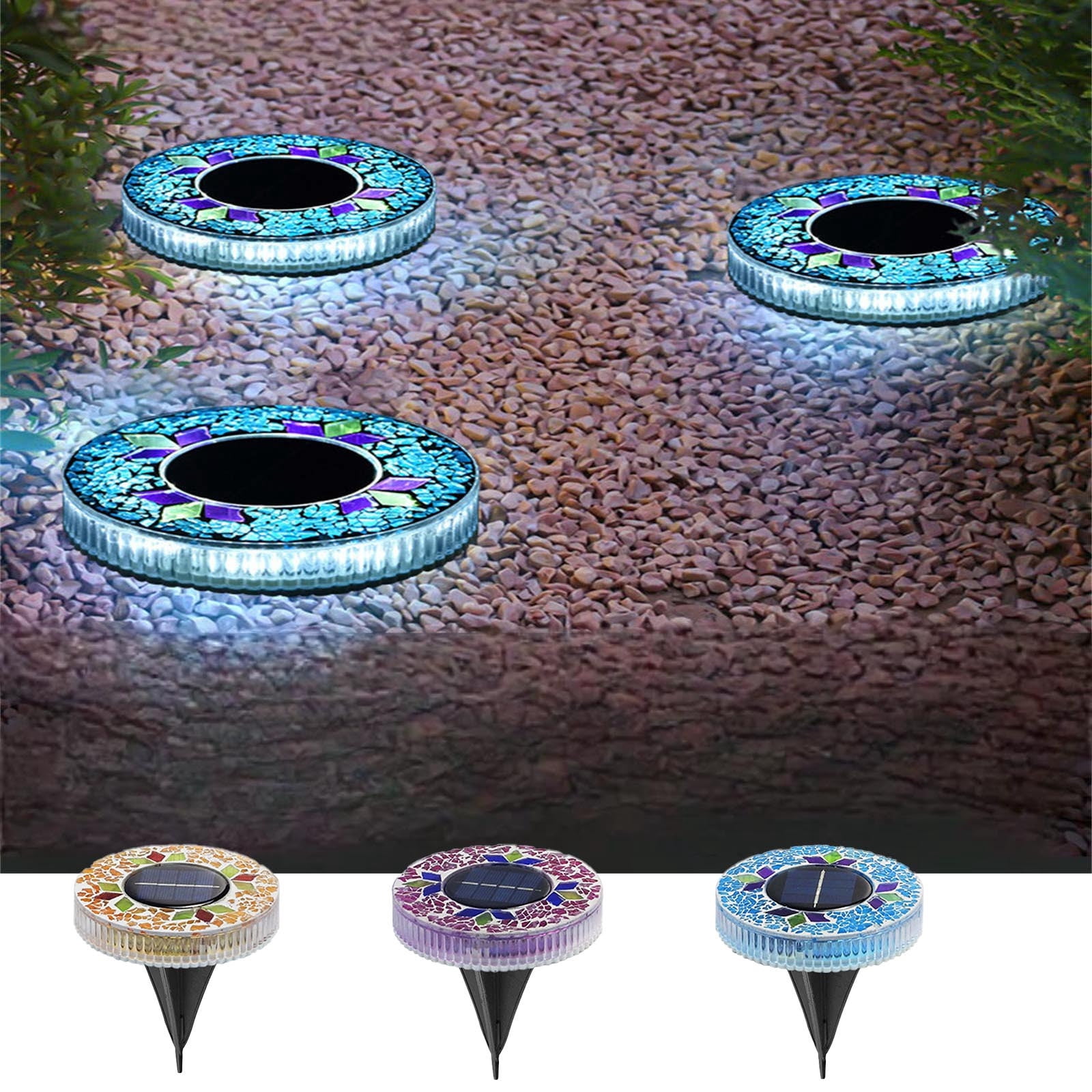 Solar Powered Mosaic LED Ground Light for Outdoor Garden Courtyard Yard ...