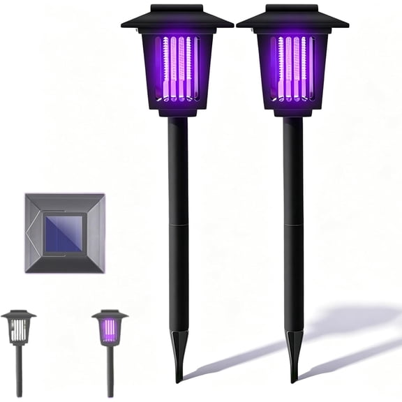 Solar Powered Mosquito Zapper, Waterproof Outdoor Insect Killer with Ground Stake for Patio Garden, Dual Mode Bug Fly Trap Light, 2PC (k)