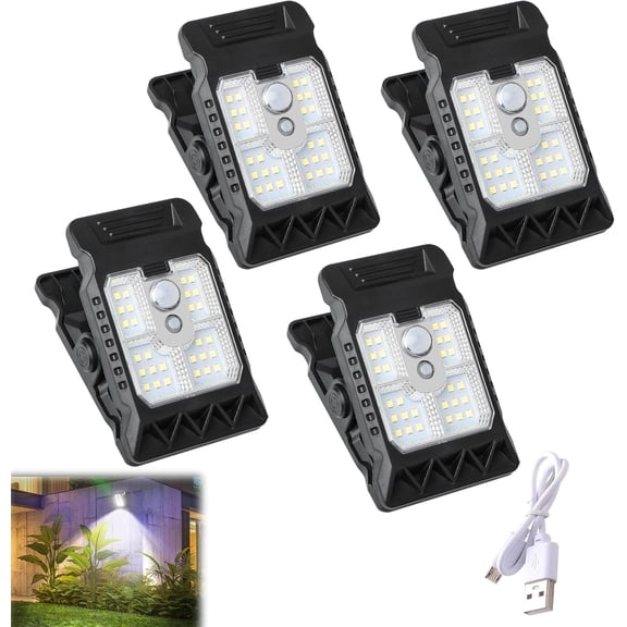 Solar Powered Motion Sensor Clip Lights,Clip on Solar Lights Outdoor Waterproof & Long-Lasting,Portable Solar Powered Lamp for Camping and Home Balcony Garage (4PC-LED)