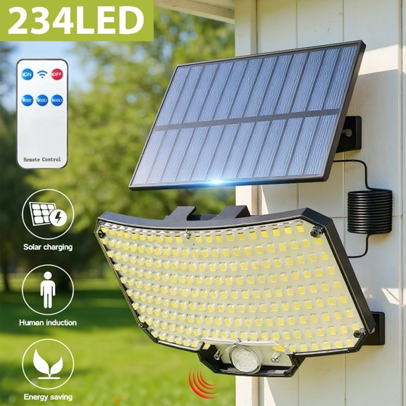 Solar Powered Motion Sensor Light, Detachable Solar Panel with Extension Cable, Bright LED Security Light, 3 Settings, All-Weather for Home