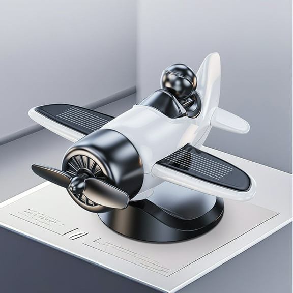 Solar Powered Moving Airplane Car Ornament - Dynamic Dashboard Decor, Auto-Spin Propeller, Silent & No Batteries Needed, Easy Suction Cup for Vehicles(White)