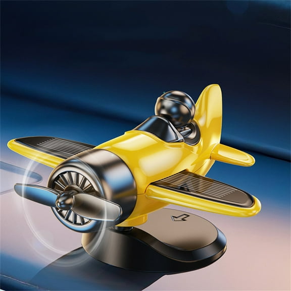 Solar Powered Moving Airplane Car Ornament - Dynamic Dashboard Decor, Auto-Spin Propeller, Silent & No Batteries Needed, Easy Suction Cup for Vehicles(Yellow)