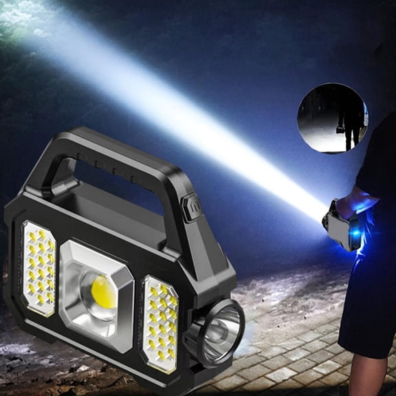 Solar Powered Multi Function Searchlight Flashlight, 6-Mode COB LED Hand Lamp with USB Charging, 1000 Lumens Waterproof Emergency Light for Camping Outdoor