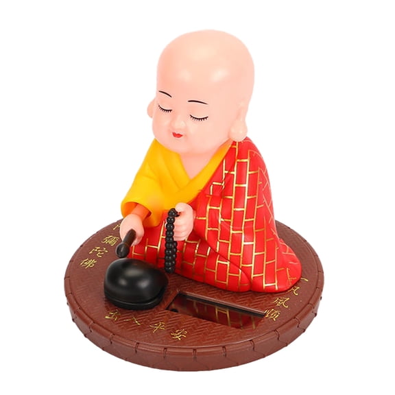 Solar Powered Nodding Monk Dashboard Ornament - Automatic Wooden Fish Striking Plastic Figure for Car or Desk Dashboard Home Desktop Decor Chinese New Year Gift