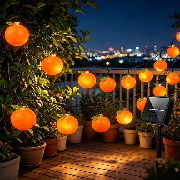 Solar Powered Orange String Lights for Outdoor Decor, Waterproof ABS, Perfect for Patios, Gardens, Festivals, and Parties Orange