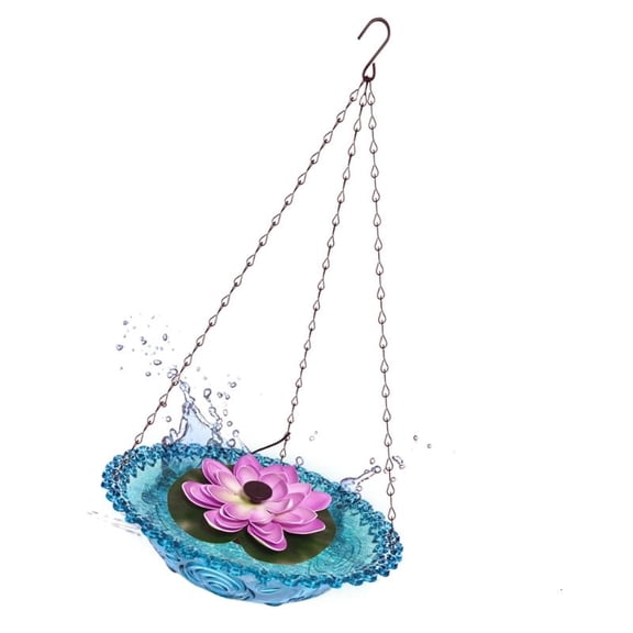 Solar Powered Outdoor Bird Bath Fountain Hanging Feeder Attracts Birds Squirrels