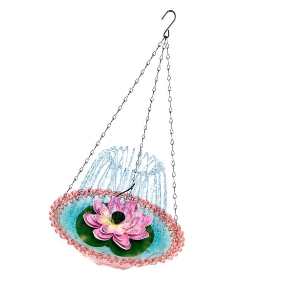 Solar Powered Outdoor Bird Bath Fountain Hanging Feeder Attracts Birds Squirrels