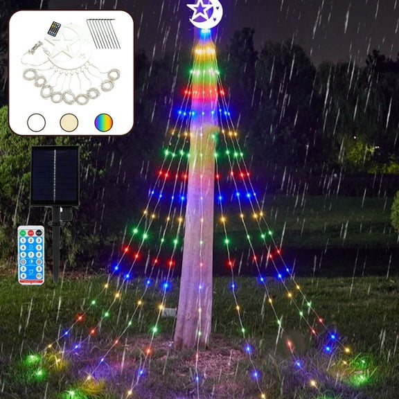 Solar Powered Outdoor Christmas Tree String Lights with Remote Control and 8 Lighting Modes