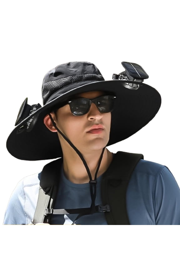 Solar-Powered Outdoor Cooling Fan Hat, Outdoor Wide Brim Sun Hat with 2 Solar Fan Sun Bucket Hat, Fishing & Beach Hat
