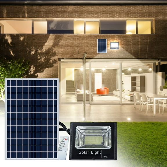 Solar Powered Outdoor Floodlight, Xshuai Super Bright High-Power Street Light, IP67 Waterproof Adjustable Courtyard Lighting with Remote Control
