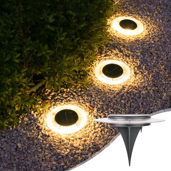 Solar Powered Outdoor Ground Lights with LED Beads for Garden Pathways and Landscapes, Waterproof In-Ground Disk Lights for Patio and Driveway