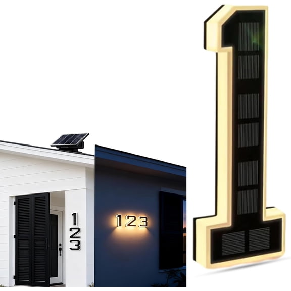 Solar Powered Outdoor House Number Light, 9 Inch LED House Numbers & Letters, Light Up Waterproof LED Address Numbers Signs for Houses