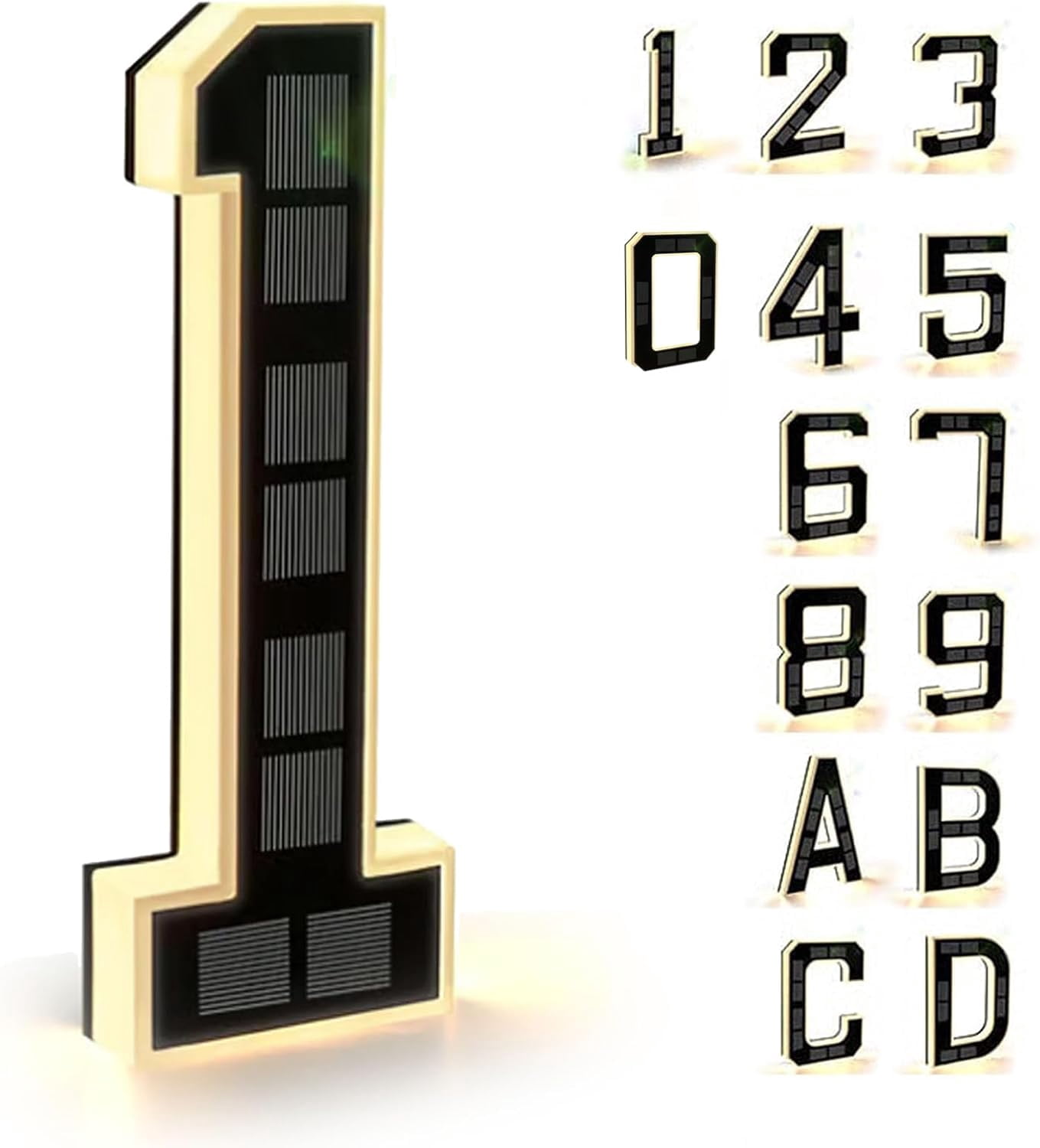 Solar-Powered Outdoor House Number Light, 9 Inch Lighted Address Sign with Auto On/Off Sensor, Waterproof LED House Numbers for Outside, Modern Black Exterior Illuminated Numbers