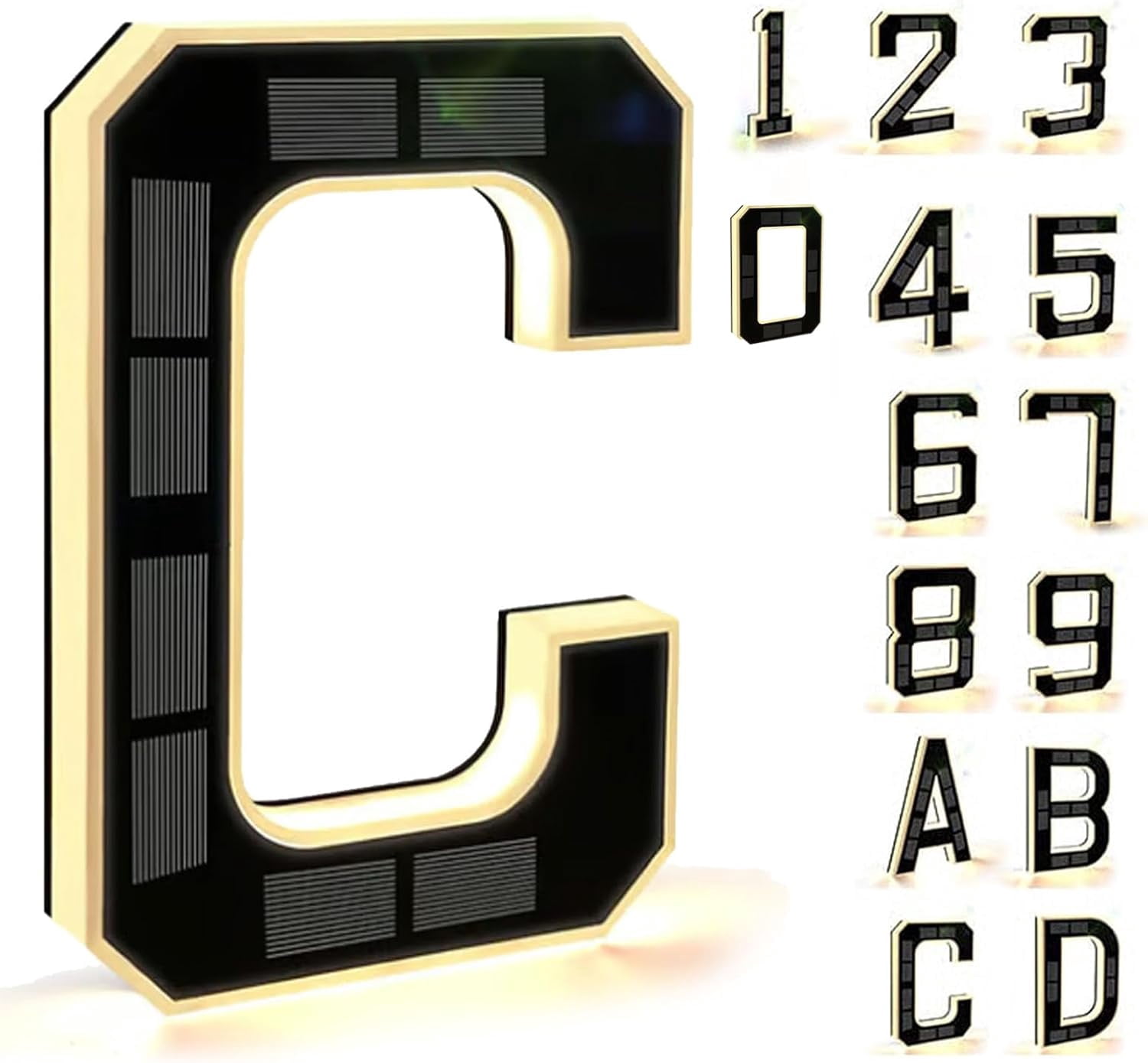 Solar-Powered Outdoor House Number Light, 9 Inch Lighted Address Sign with Auto On/Off Sensor, Waterproof LED House Numbers for Outside, Modern Black Exterior Illuminated Numbers