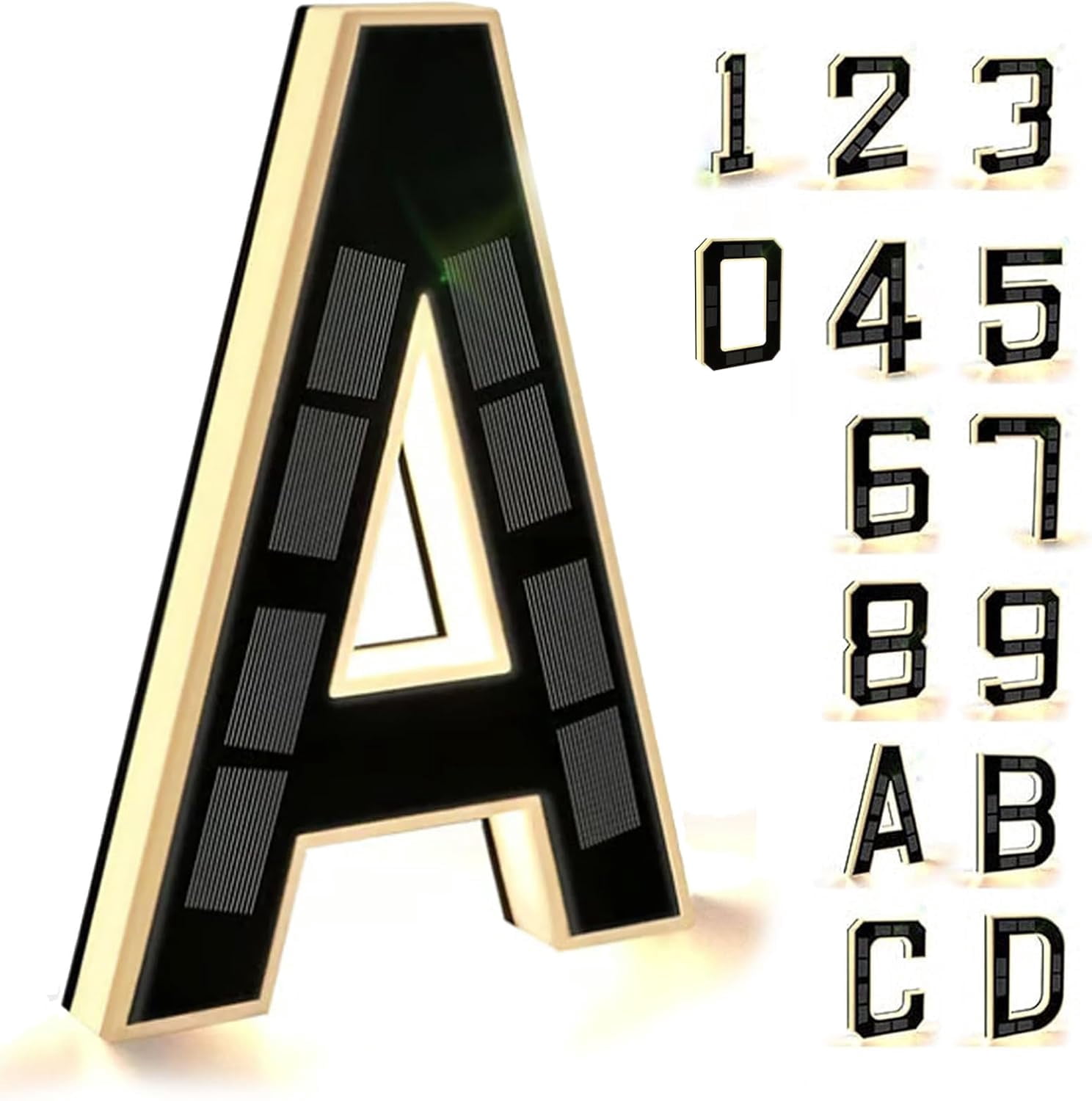 Solar-Powered Outdoor House Number Light, 9 Inch Lighted Address Sign with Auto On/Off Sensor, Waterproof LED House Numbers for Outside, Modern Black Exterior Illuminated Numbers