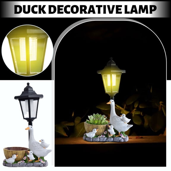 Solar Powered Outdoor Light, Duck Ornament, Resin Construction, Solar Garden Decorations, Backyard Decorations Outdoor, Gray Stone Base, White Figure, 1 Pc