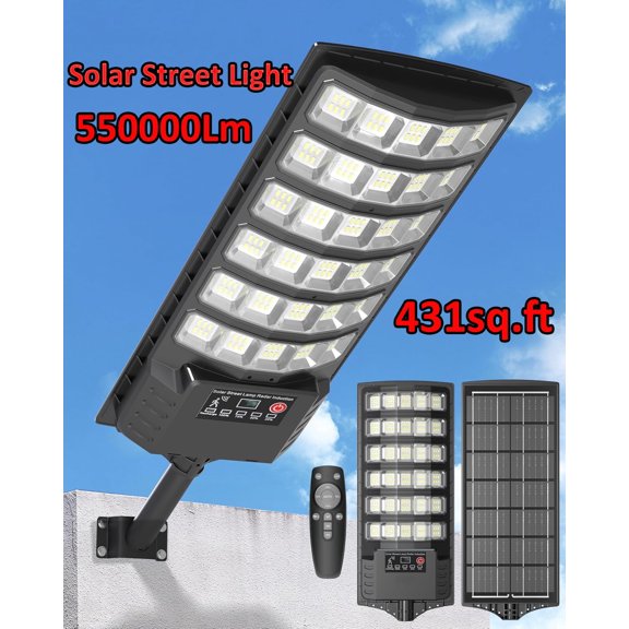 Solar Powered Outdoor, Lights Solar Street Lights Pole Barn Commercial Parking Lot Lights Outdoor Dusk to Dawn Solar Security Flood Light Motion Sensor Remote Control Led Lamp, 1 PACK