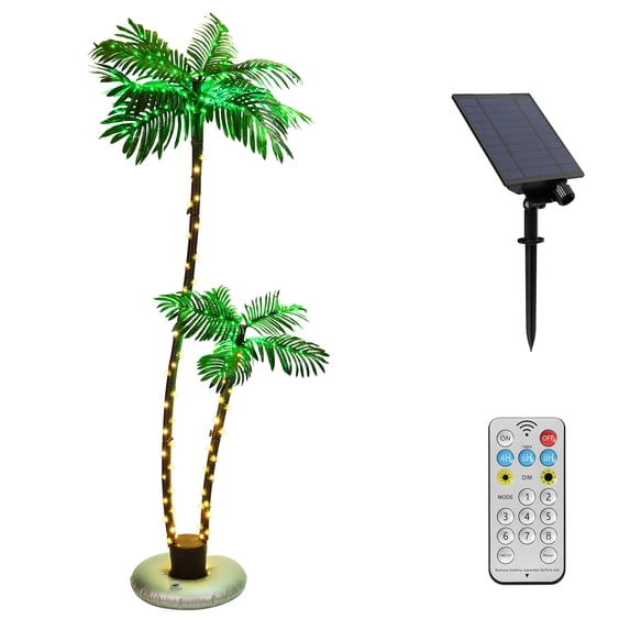 Solar Powered Outdoor Patio Palm Tree, Artificial LED Tree Lights ...