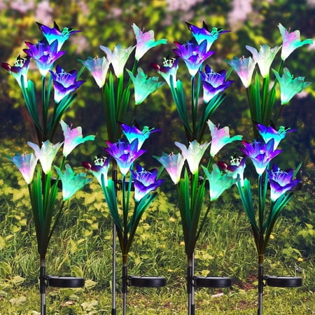 Solar Powered Outdoor Stake Lights - Color changing LED Solar Stake Lights for Garden, Patio, Landscape, 8 Pack Solar Lights with 32 Lily Flowers (Purple and White) price history and forecast - Somnr 13166