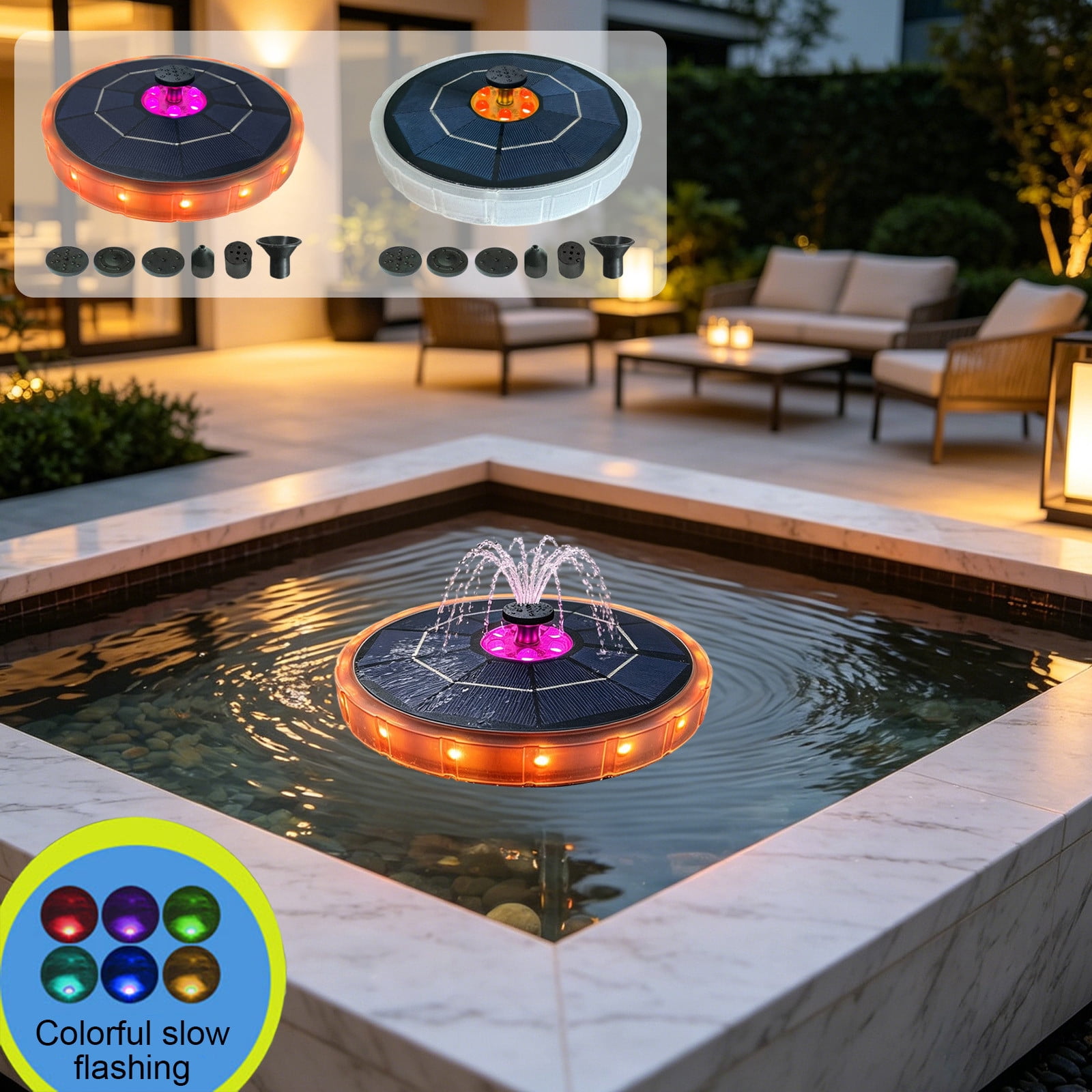 Solar-Powered Outdoor Water Fountain, Automatic Solar Floating Spout Weather-Resistant Compact Fountain for Courtyard Garden Pool Pond Bathroom Outdoor Landscaping, D