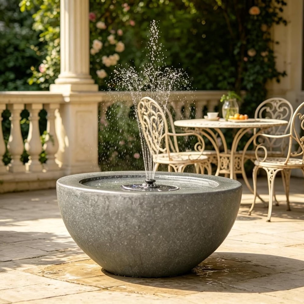 Solar Powered Outdoor Water Fountain, Cordless Garden Bowl Fountain, 14.2 Inch Resin Solar Water Feature for Patio, Backyard Decor.