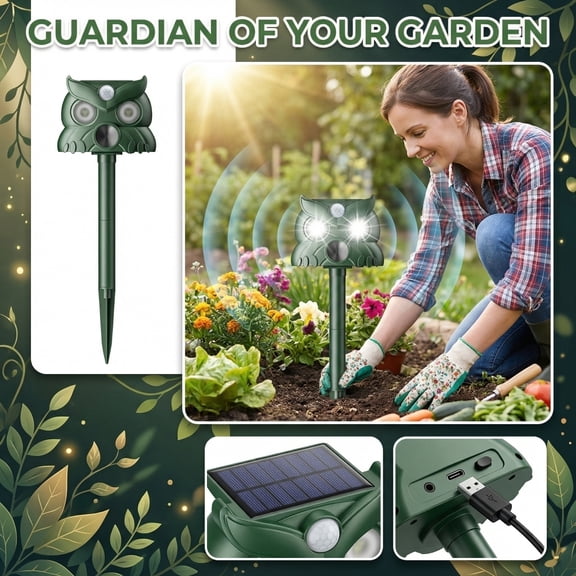 Solar-Powered Owl Decoy for Outdoor Bird & Squirrel Deterrence – Motion-Activated, Weatherproof Metal Design, Garden & Yard Use