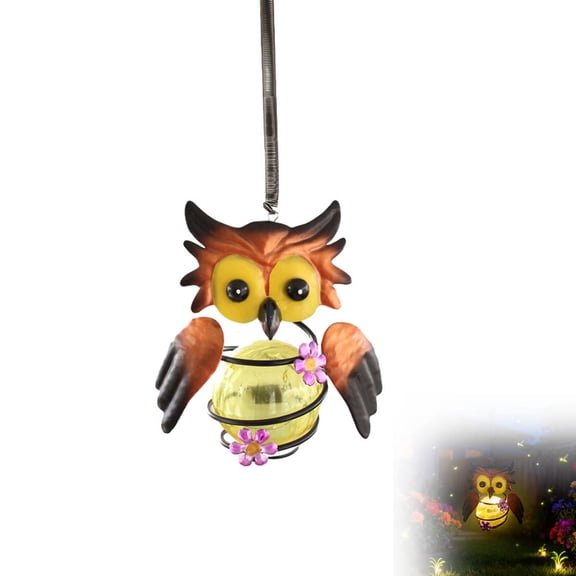 Solar Powered Owl Garden Light, Waterproof LED Hanging Metal Accent Decor Supply Feature Element Item Decorative Landscape Light for Patio Yard Lawn Display Item.