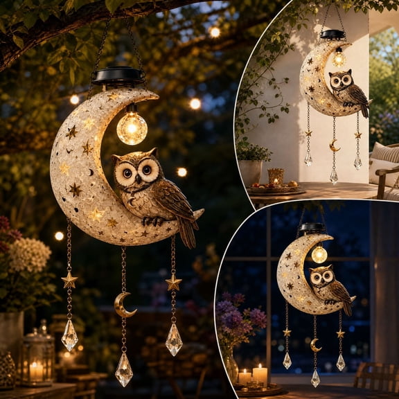 Solar Powered Owl Hanging Light - Waterproof Resin LED Lantern for Garden, Patio, and Porch Decor