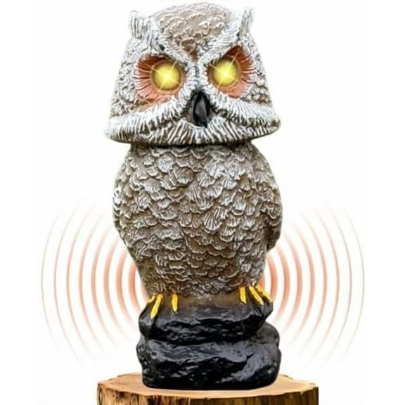 Solar Powered Owl with Motion Detection, Silent Mode, Flashing Eyes, Rotatable Head and Realistic Hoots, Plastic Owl Decoration for Home, Garden, Patio and Fence$$Garden & Patio