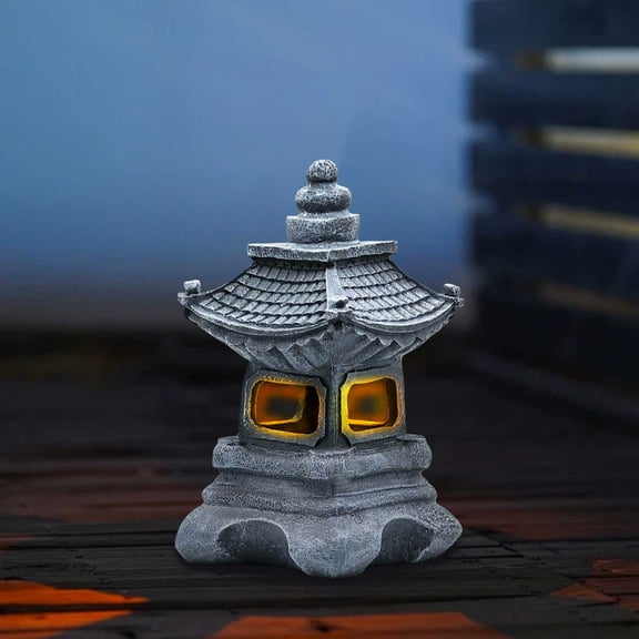 Solar Powered Pagoda Garden Statue Japanese Zen Outdoor LED Light Resin Square Roof Pagoda Lamp Auto On/Off Weather Resistant for Yard Patio Lawn Home Decor Housewarming Gift