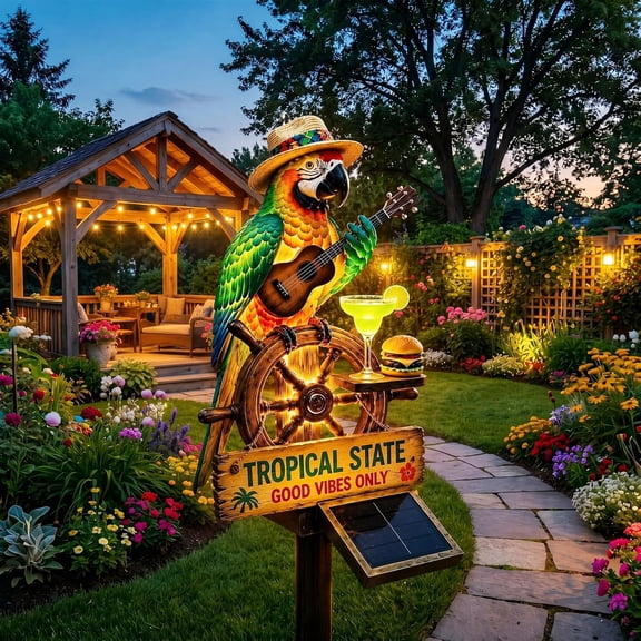 Solar-Powered Parrot Garden Light, 2026 New Parrot Head Paradise Tropical Yard Decor Lamp, Waterproof Solar Stake Light with Auto On/Off for Outdoor Yard Patio Pathway Garden Decor