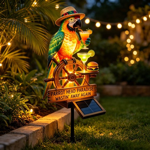 Solar-Powered Parrot Garden Light Stake, Parrot Head Paradise Tropical Yard Decor Lamp, Waterproof Auto On/Off Solar Statue Light for Lawn Backyard Patio Pool Outdoor Party Decor