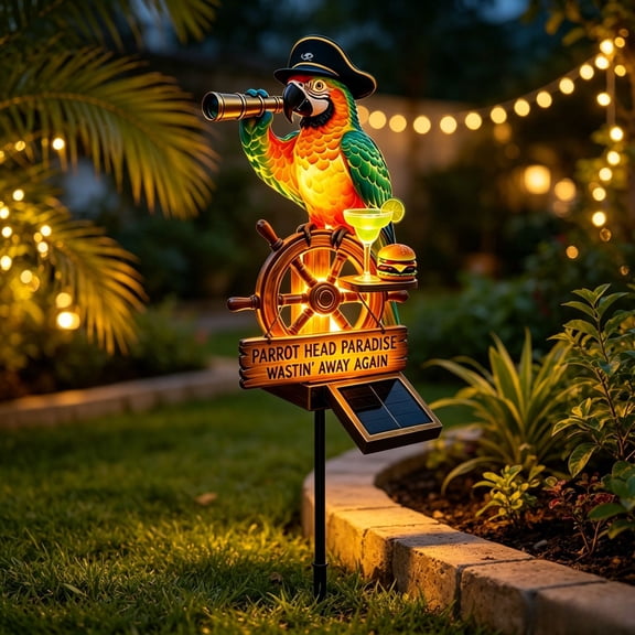 Solar-Powered Parrot Garden Light Stake, Parrot Head Paradise Tropical Yard Decor Lamp, Waterproof Auto On/Off Solar Statue Light for Lawn Backyard Patio Pool Outdoor Party Decor