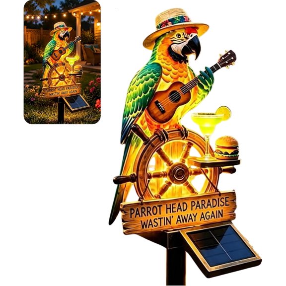 Solar-Powered Parrot Garden Light Stake, Parrot Head Paradise Tropical Yard Decor Lamp, Waterproof Auto On/Off Solar Statue Light for Lawn Backyard Patio Pool Outdoor Party Decor Great Gifts