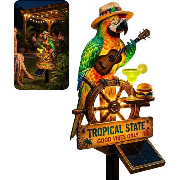 Solar-Powered Parrot Garden Light Stake, Parrot Head Paradise Tropical Yard Decor Lamp, Waterproof Auto On/Off Solar Statue Light for Lawn Backyard Patio Pool Outdoor Party Decor Great Gifts