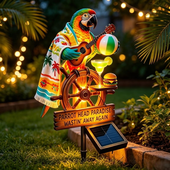 Solar-Powered Parrot Garden Light Stake, Parrot Head Paradise Tropical Yard Decor Lamp, Waterproof Auto On/Off Solar Statue Light for Lawn Backyard Patio Pool Outdoor Party Decor