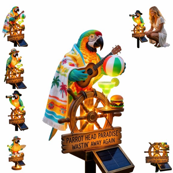 Solar-Powered Parrot Garden Light Stake, Parrot Head Paradise Tropical Yard Decor Lamp, Waterproof Auto On/Off Solar Statue Light for Lawn Backyard Patio Pool Outdoor Party Decor