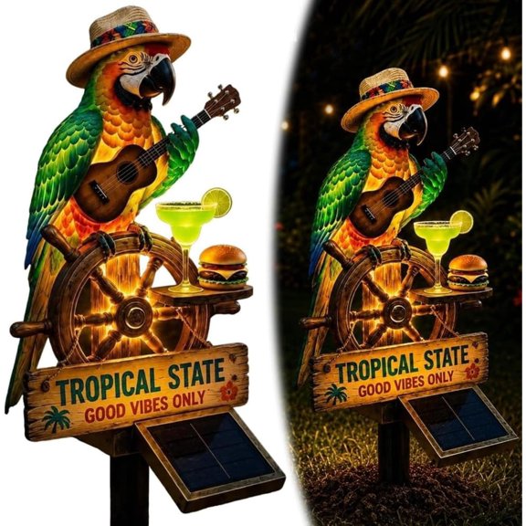 Solar-Powered Parrot Garden Light Stake,Parrot Head Paradise Tropical Yard Decor Lamp,Waterproof Patio Decorations for Lawn Backyard Pool Party Gift for Your Yard (Style B)