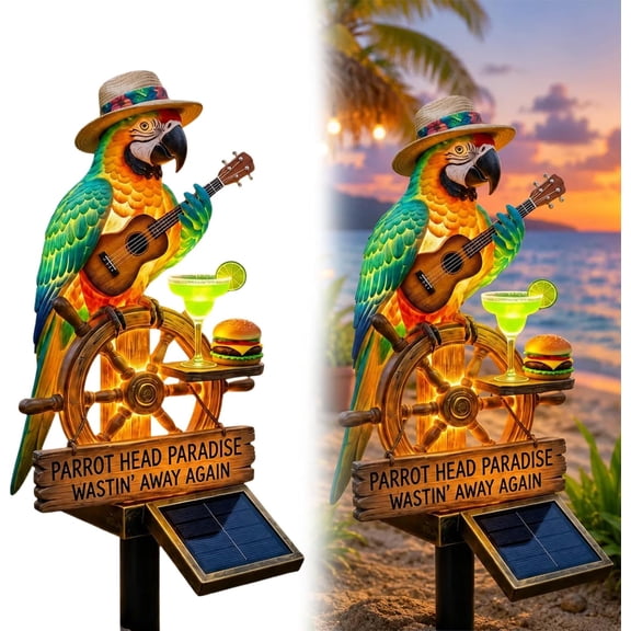 Solar-Powered Parrot Garden Light Stake Tropical Parrot Head Paradise Yard Decor Lamp, Waterproof Auto On/Off Solar Statue Light for Lawn, Backyard, Patio, Pool & Outdoor Party Decor