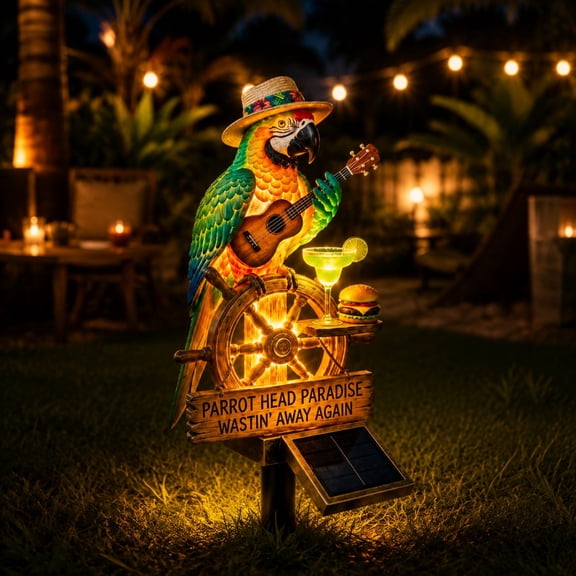 Solar Powered Parrot Garden Light, Tropical Beach Bar Style Ornament, Whimsical Yard Decor and Patio with Lamp, Waterproof Patio Decorations for Lawn, Backyard, Pool, Party