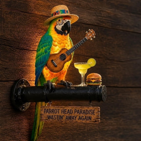 Solar-Powered Parrot Garden Light Wall Lamp Stake Tropical Parrot Head Paradise Yard Decor Lamp, Waterproof Auto On/Off Solar Statue Light for Lawn, Backyard, Patio, Pool & Outdoor Party Decor