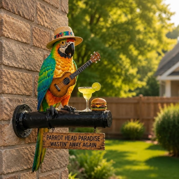 Solar-Powered Parrot Garden Light Wall Lamp Stake Tropical Parrot Head Paradise Yard Decor Lamp, Waterproof Auto On/Off Solar Statue Light for Lawn, Backyard, Patio, Pool & Outdoor Party Decor