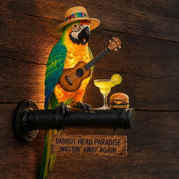 Solar Powered Parrot Garden Light, Wastin' Away Again Themed Landscape Stake Lamp, Tropical Beach Bar Style Ornament For Yard, Terrace And Outdoor Leisure Space