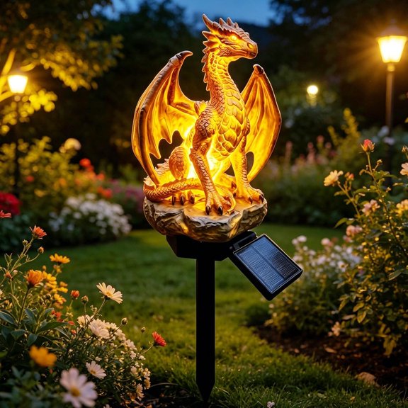 Solar-Powered Parrot Garden Light, Whimsical Yard Decor and Patio Solar Stake Lights Waterproof Patio Decorations for Lawn Backyard Pool Party Gift for Your Yard (D Solar Powered Dragon)