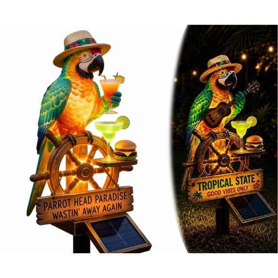Solar-Powered Parrot Garden Light, Whimsical Yard Decor and Patio with Lamp, Waterproof Patio Decorations for Lawn, Backyard, Pool, Party (Style E)